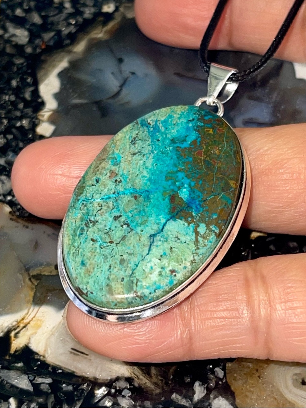 Blue-Green Chrysocolla Gemstone Pendant -Stone of Empowerment 2 1/2”
